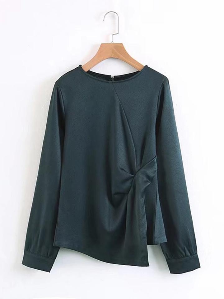 Romwe Ruched Detail Asymmetrical Blouse