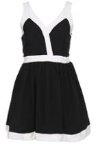 Romwe Dual-tone V-neck Sleeveless Black Dress
