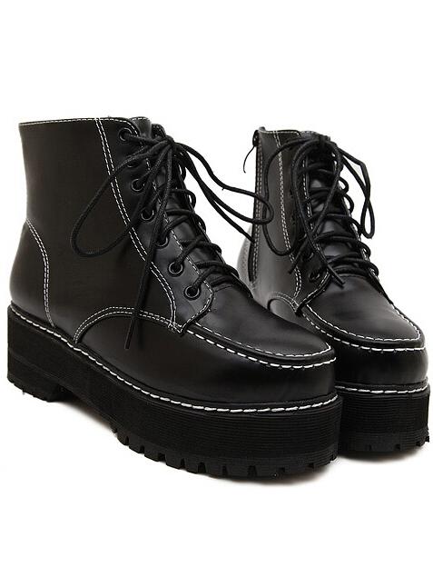Romwe Black Thick-soled Pu Boots