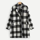Romwe Plus Notch Collar Double Breasted Plaid Coat