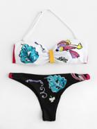Romwe Cartoon Print Mix & Match Bandeau Bikini Set