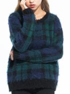 Romwe Long Sleeve Checkered Sweater