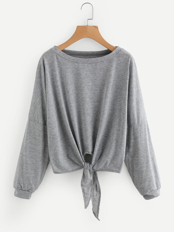 Romwe Drop Shoulder Tie Front Tee