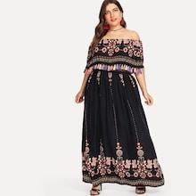 Romwe Plus Flounce Layered Tassel Trim Dress