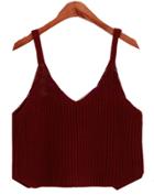 Romwe Spaghetti Strap Crop Knit Wine Red Cami Top