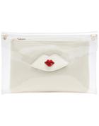Romwe White Red Lips Pattern Transparent Clutch Bag
