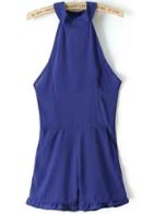Romwe Blue Off The Shoulder Backless Jumpsuit