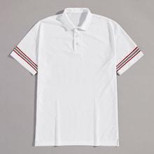 Romwe Guys Striped Cuff Sport Mesh Polo Shirt