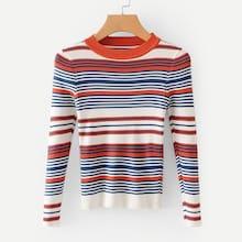Romwe Multi-stripe Ribbed Jumper