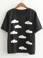 Romwe Black Short Sleeve Clouds Casual T-shirt