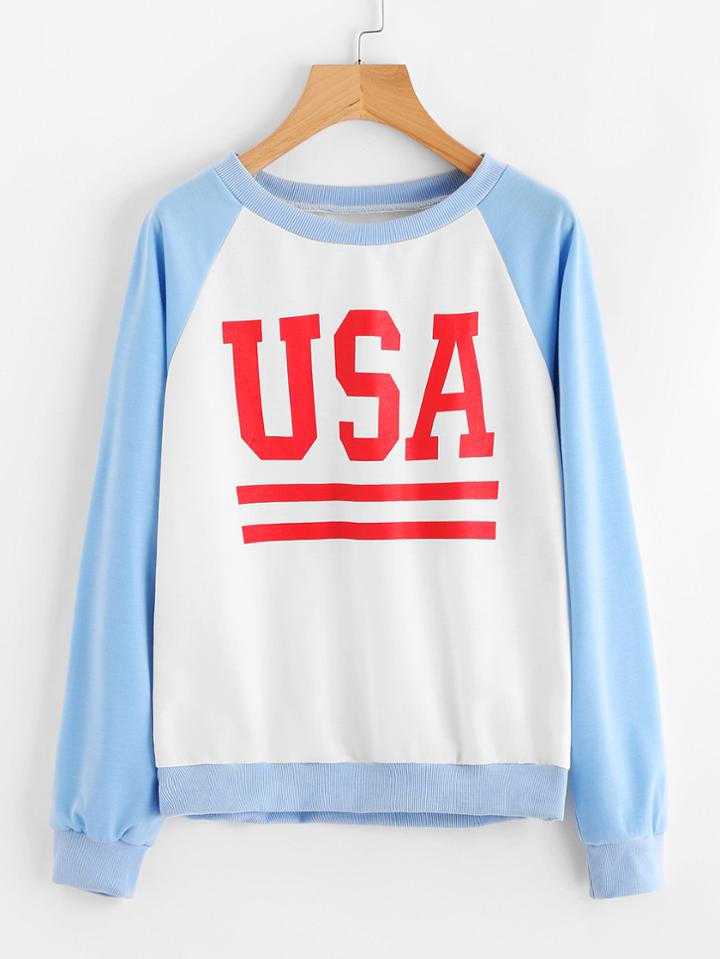 Romwe Letter Print Raglan Sweatshirt