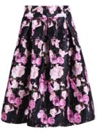 Romwe Zipper Floral Print Pleated Pink Skirt
