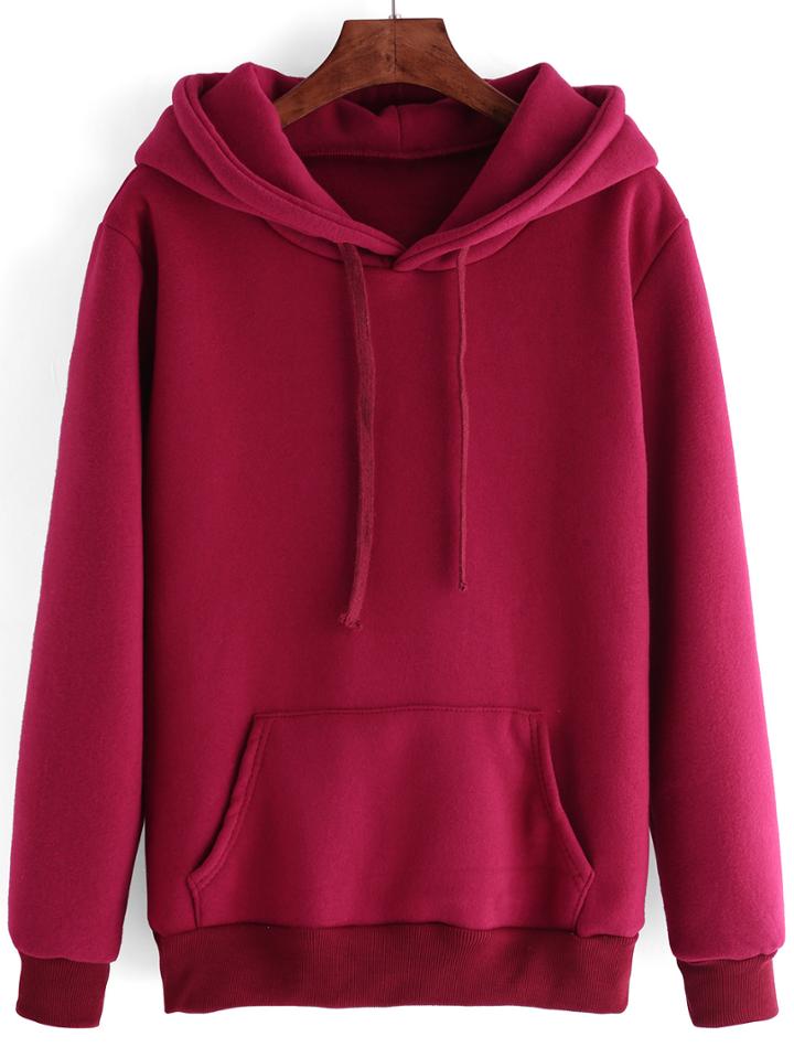 Romwe Hooded Drawstring Maroon Sweatshirt With Pocket