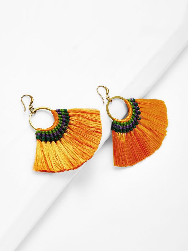 Romwe Fan Shaped Woven Tassel Drop Earrings