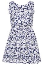 Romwe Daisy Print Sleeveless Blue Dress