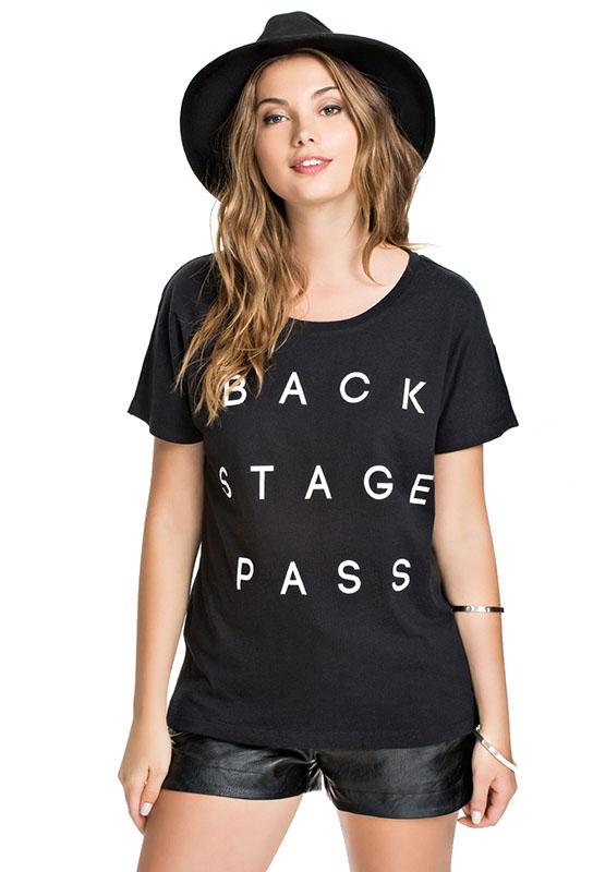 Romwe Back Stage Pass Print T-shirt