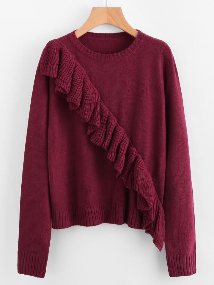Romwe Ribbed Trim Flounce Detail Jumper