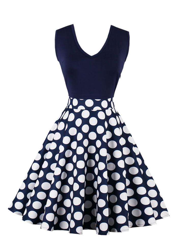 Romwe V Neckline Dot Flare Dress