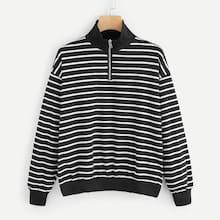Romwe Striped Stand Collar Sweatshirt