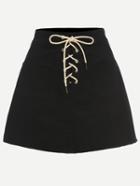 Romwe Black Lace-up Fly Dual Pocket Raw Hem Skirt