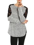 Romwe Grey Contrast Lace Tweed Blouse