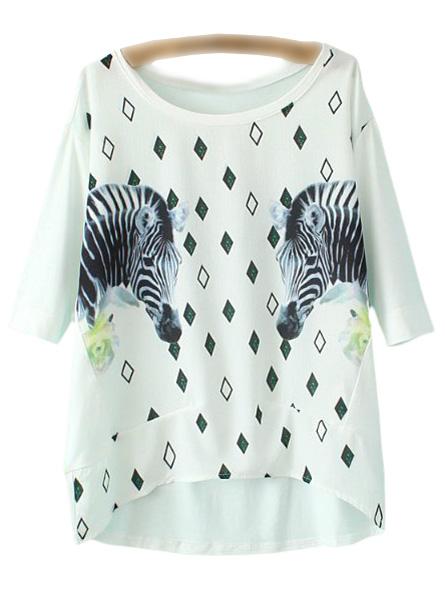 Romwe White Batwing Sleeve Animal Print Blouse