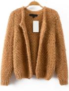 Romwe Crop Knit Khaki Cardigan
