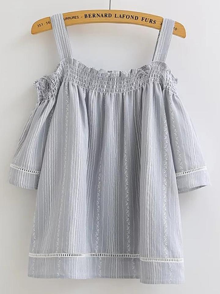 Romwe Cold Shoulder Vertical Striped Tunic Top