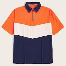 Romwe Guys Zip Half Placket Colorblock Polo Shirt