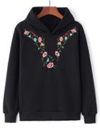 Romwe Botanical Embroidered Hoodie