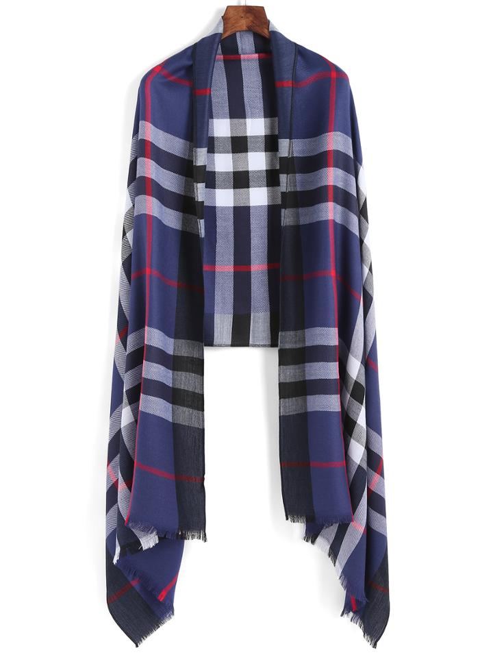 Romwe Checkered Fringe Scarf