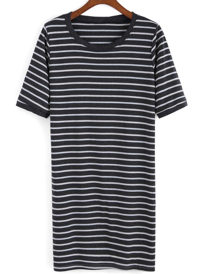 Romwe Half Sleeve Striped High Low Dress