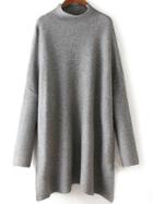 Romwe Mock Neck Split Side Grey Sweater