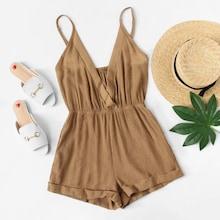 Romwe Deep V Neckline Cami Romper