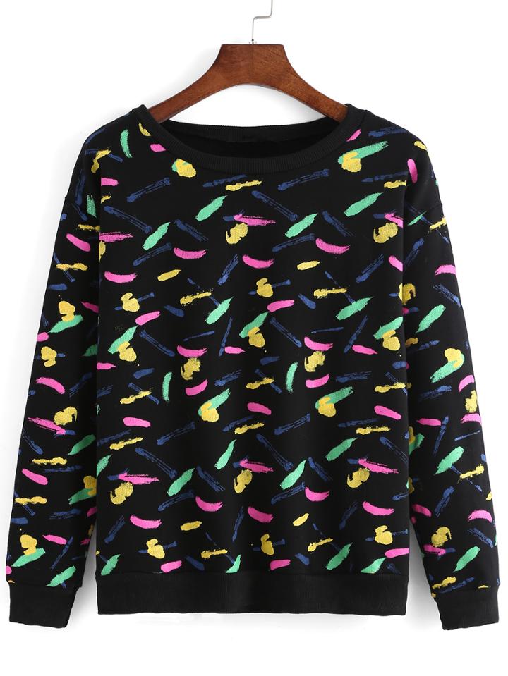 Romwe Speckled Print Loose Sweatshirt