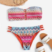 Romwe Geometric Ladder Cut-out Bandeau Bikini Set