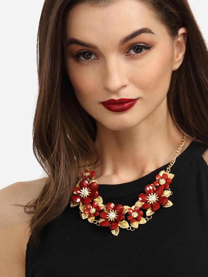 Romwe Diamond Alloy Flower Statement Necklace