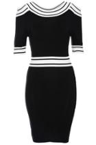 Romwe Striped Print Knitted Bodycon Dress