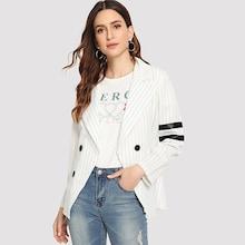 Romwe Striped Double Breasted Blazer