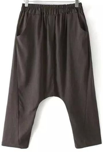 Romwe Elastic Waist Loose Coffee Pant
