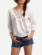 Romwe White Long Sleeve Hollow Out Shirt