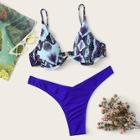 Romwe Snakeskin Underwired Top With High Cut Bikini Set