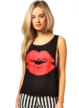 Romwe Sleeveless Lip Print Black Vest