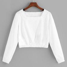 Romwe Lace Panel Square Neck Blouse