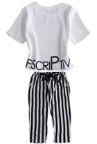 Romwe Letters Print Top With Vertical Stripe Pant