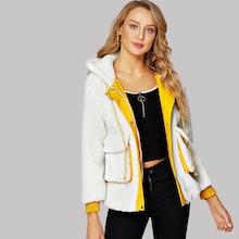 Romwe Pocket Front Zip Up Faux Fur Jacket