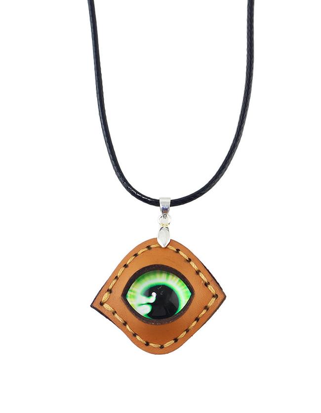 Romwe Pu Leather Chain Green Stone Eye Shaped Necklace