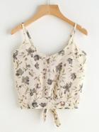 Romwe Calico Print Knot Back Cami Top