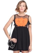 Romwe Halloween Pumpkin Embellished Black Dress