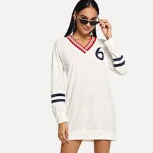Romwe Drop Shoulder Stripe Contrast Sweatshirt Dress